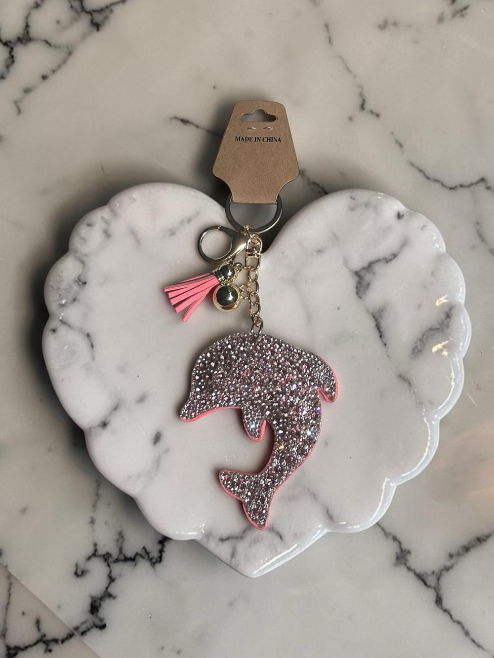 🆕🐬 Rhinestone Dolphin Keychain Charm Pink NWT